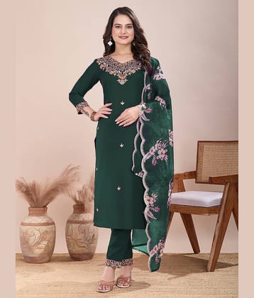 Parastri Cotton Embroidered Kurti With Pants Women's Stitched Salwar Suit - Green ( Pack of 1 )