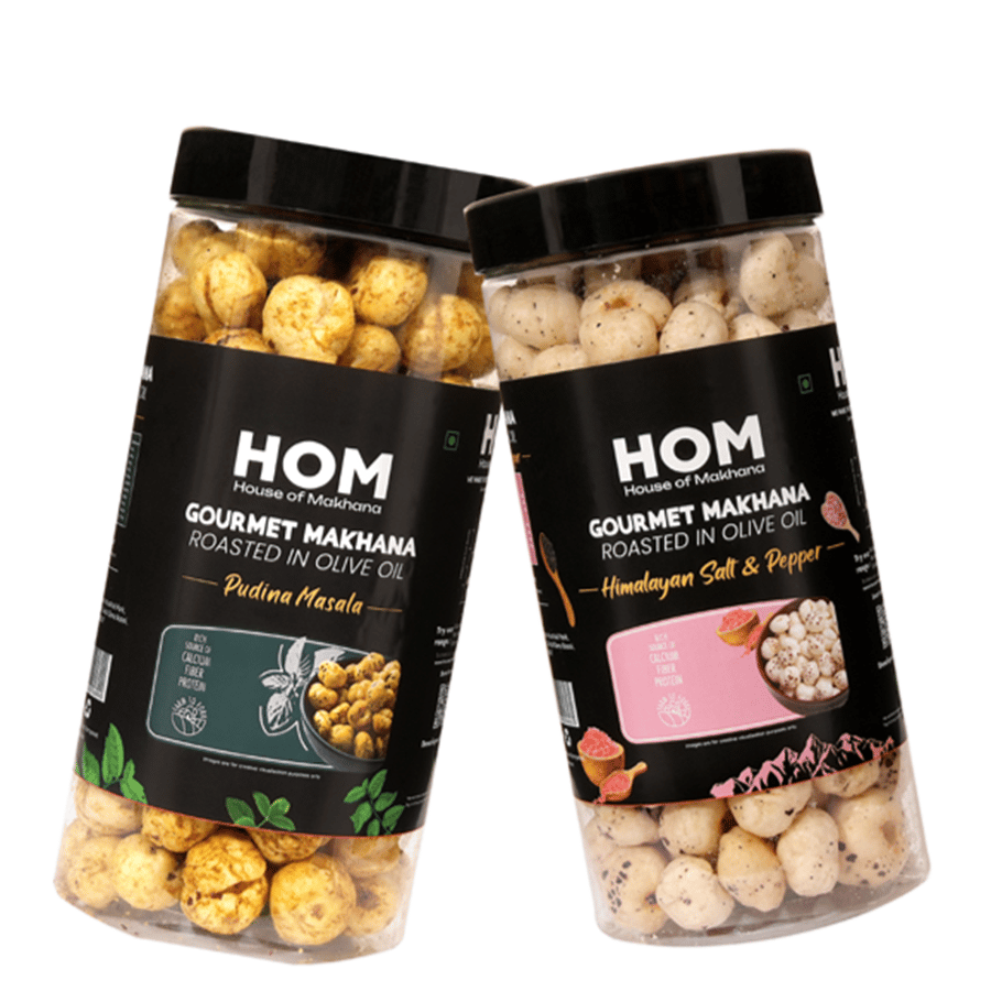 GOURMET MAKHANA Roasted in Olive Oil | Flavors Pudina Masala & Himalayan Salt and Pepper| Combo Of 2, 65g Each. - 130 gm
