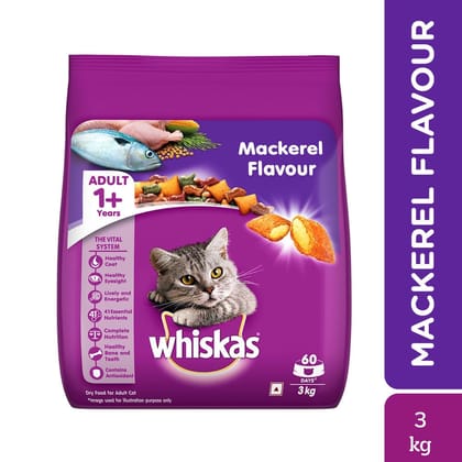 Whiskas Mackerel Flavour Adult (1+ Years) Dry Cat Food 3kg