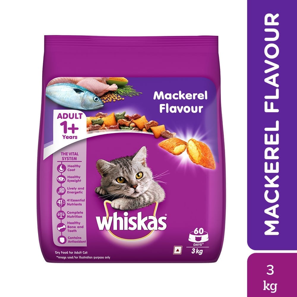 Whiskas Mackerel Flavour Adult (1+ Years) Dry Cat Food 3kg