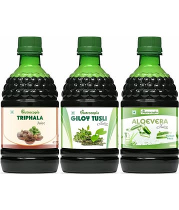 NUTROCOPIA Triphala, Giloy Tulsi & Aloe Vera Juice to Relieves Constipation Pack of 3 of 400 ML(1200 ML)
