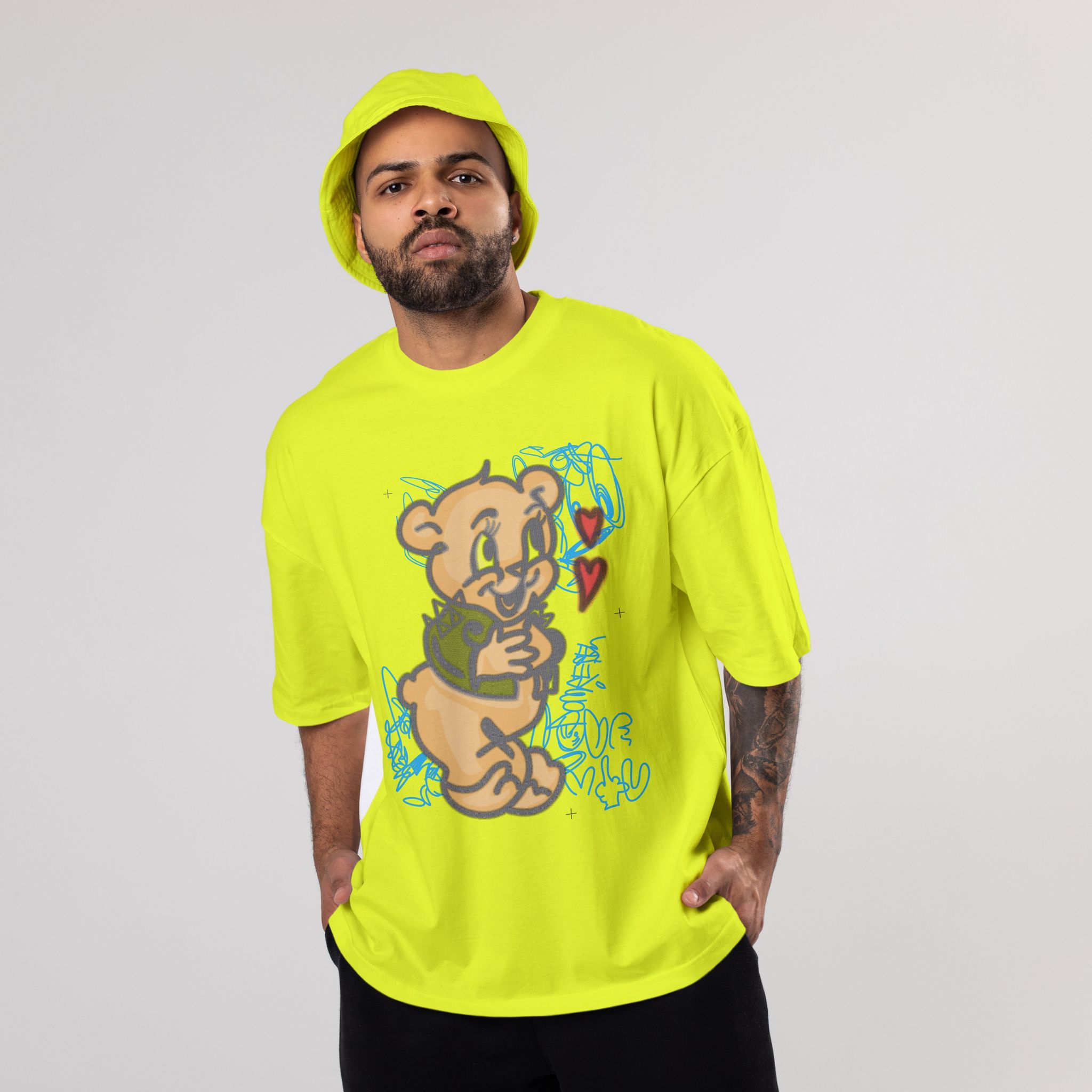 Colorful DOMREBEL Oversized T-Shirts: Yellow: Vibrant Sunny Appeal-S / Cotton / Yellow