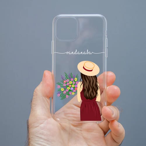 Personalized Cute Girl Transparent Silicon Case Customised with Name for Oppo, Vivo, Redmi, Realme, Poco, Mi, OnePlus, Samsung, iPhone, and More - design 11