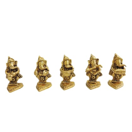 Brass Ganesh Musical Set Idol | Decorative Lord Ganesha Statue, Height : 2.7 Inch (BSMAS1649 C)