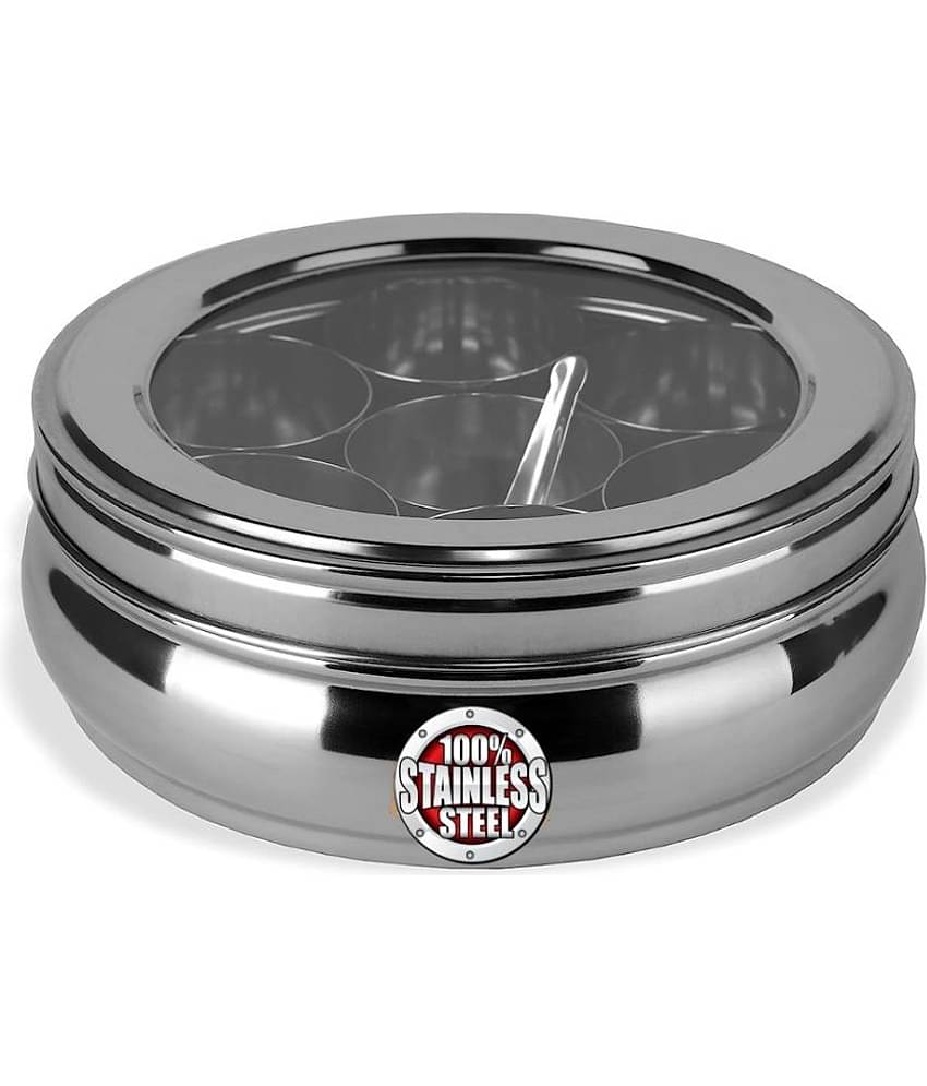 PIQUANT KITCHENWARE 11 Belly Spice Box Steel Silver Utility Container ( Set of 1 )
