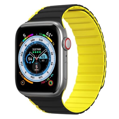 Luxury Dual Tone Silicone Magnetic Loop By iSerieshub For Apple Watch-Black Yellow / 44 - 45 - 46 - 49MM