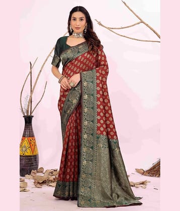 Suntex Silk Woven Regular Saree With Unstitched Blouse Piece ( Maroon )