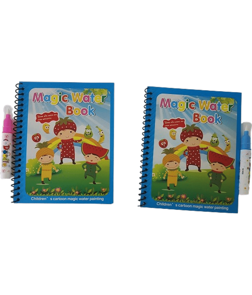 2655F-FLIPCLIPS COMBO 2PC Magic Water Book For Kids With Magical Water Doodle Pen, Reusable Self Drying Water Painting Books, Best Montessori Toy Gift,