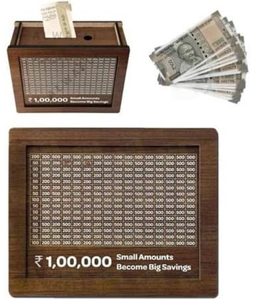 Wooden Piggy Money Bank Saving Box With Saving Target Upto 1 Lakh