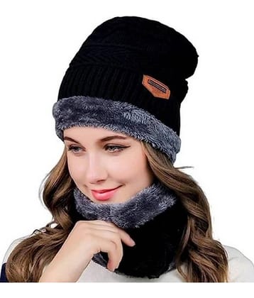Infispace Black Woollen Women's Cap ( Pack of 1 )