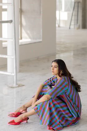 Poppy and Blue Stripe Kurta-S