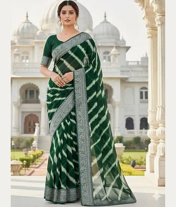 Suntex Georgette Dyed Leheriya Saree With Unstitched Blouse Piece ( Green )