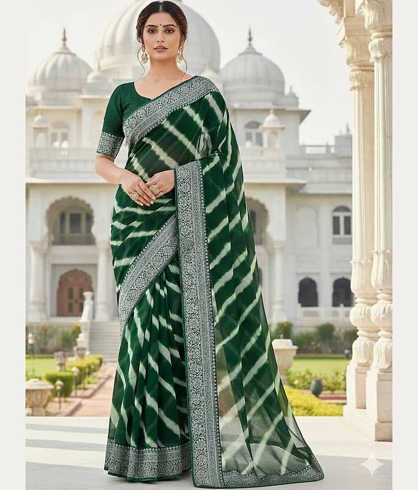 Suntex Georgette Dyed Leheriya Saree With Unstitched Blouse Piece ( Green )