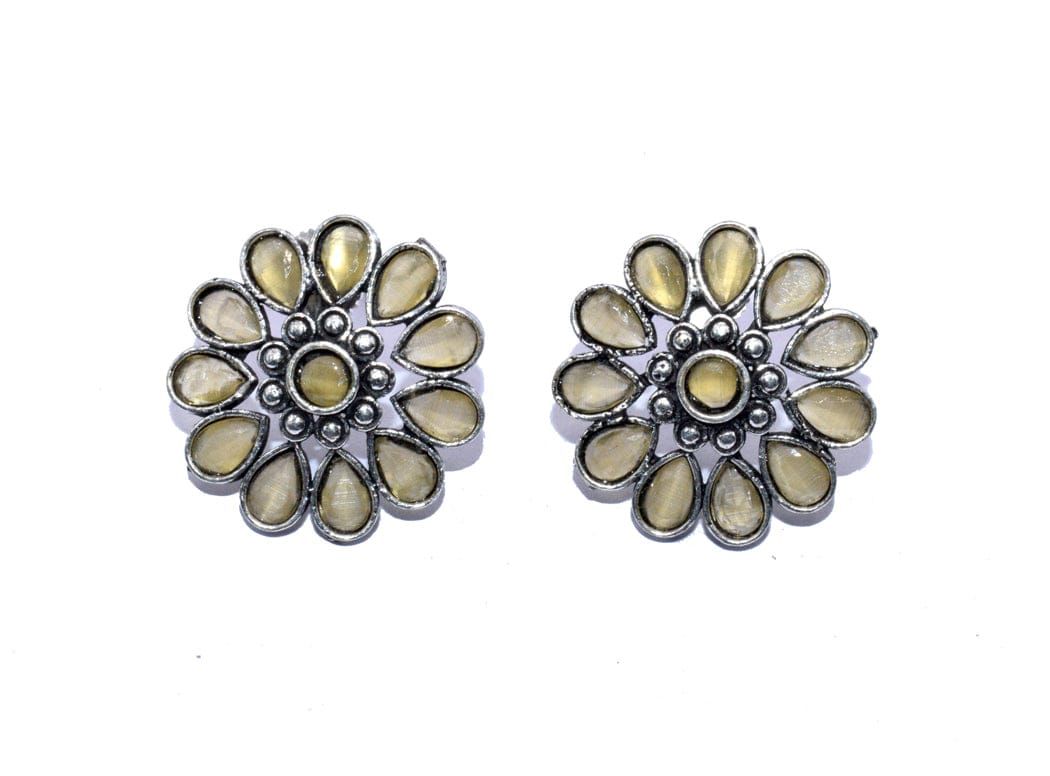 Silver Replica Stone Work Oxidized Stud Earring , SER-072-Per Pair