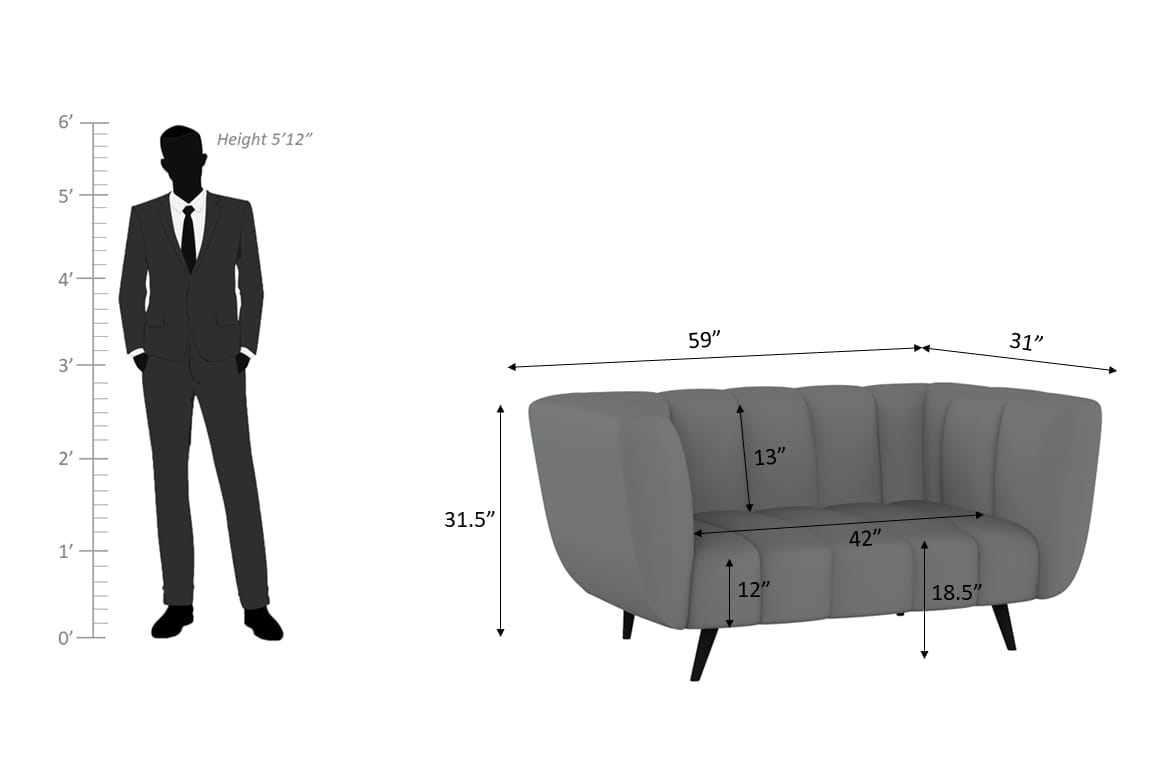 Wakeup India Mushy Premium Fabric Sofa Set | 2 Seater Sofa | Pocket Spring Cushion | Padded Cushioned Armrest | Polished Wooden Leg (Grey, Seating-2) | 1 Year Warranty