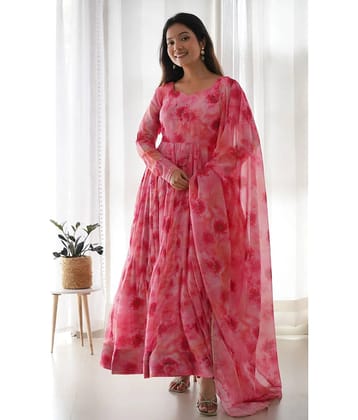 kedar fab Pink Anarkali Georgette Women's Stitched Ethnic Gown ( Pack of 1 )