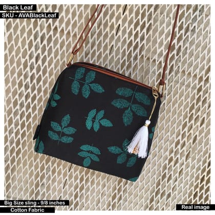 AVA - Leaf Print - Big Size Sling-Black