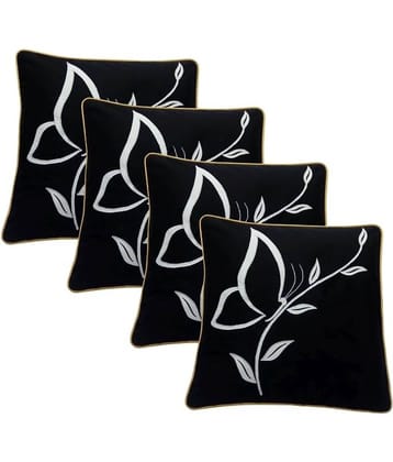 Hugs'n'Rugs Black Embroidery Cotton Cushion Cover - Pack Of 4