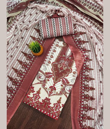 Rangtulika Ethnics Unstitched Cotton Printed Dress Material - Peach ( Pack of 1 )