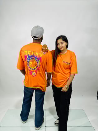 Orange Printed Oversized T-Shirts-S / Cotton