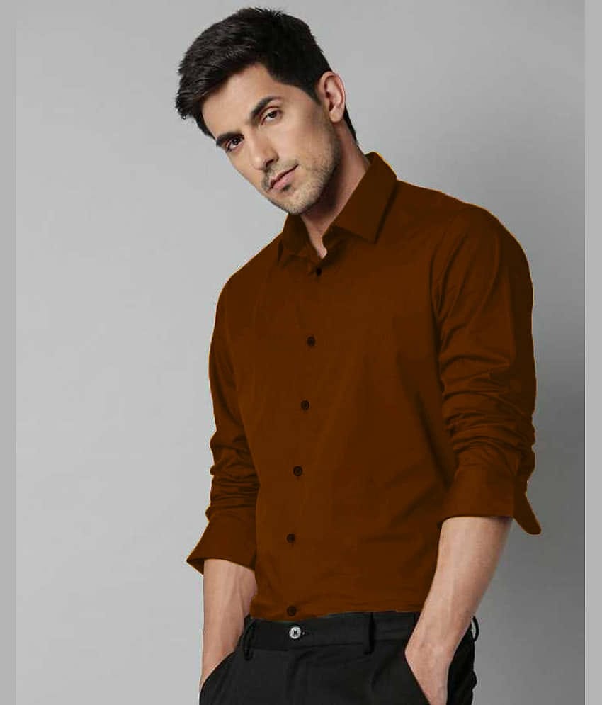 Eviqe Cotton Blend Regular Fit Solids Full Sleeves Men's Casual Shirt - Brown ( Pack of 1 )