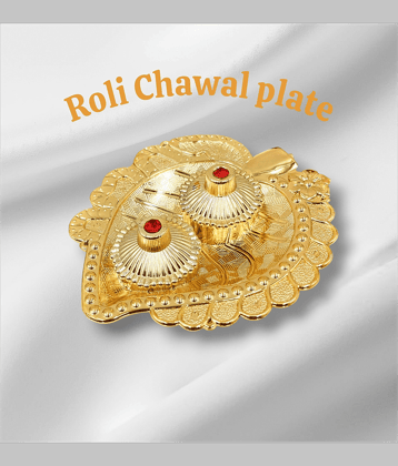 Gift N Shift India Plastic Rakhi Pooja Thali with Roli Kukum Chawal Oval Decorative Plate Red - Pack of 1