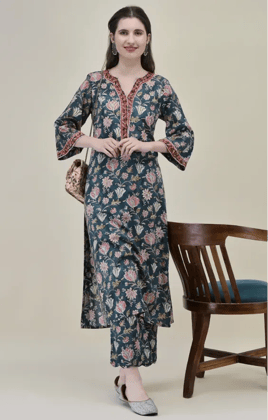 Teal Green Lotus Straight Suit