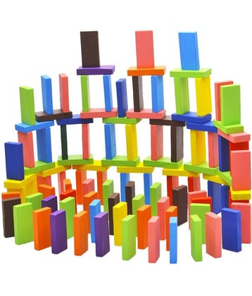 Villy 100 pcs 10Color Wooden Dominos Blocks Set, Kids Game Educational Play Toy, Domino Racing Toy Game