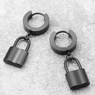 Hip Hop Lock Style Black Earring