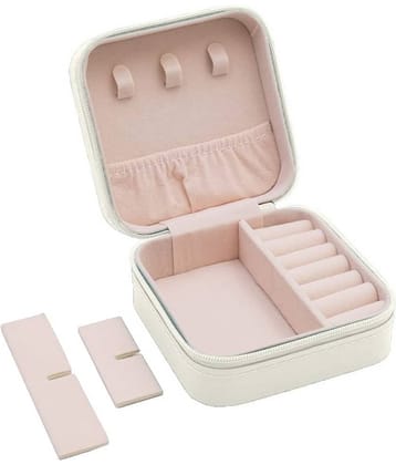 Jewellery Organiser PU Leather Zipper Portable Storage Box with Divider Container