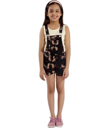 Kids Cave Pack of 1 Girls Crepe T-Shirt With Dungarees ( Black )