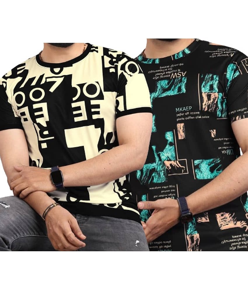 FABRIPPLE Polyester Regular Fit Printed Half Sleeves Men's Round T-Shirt - Multicolor ( Pack of 2 )