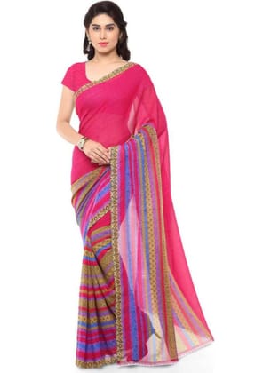 Printed Faux Georgette Pink Color Saree