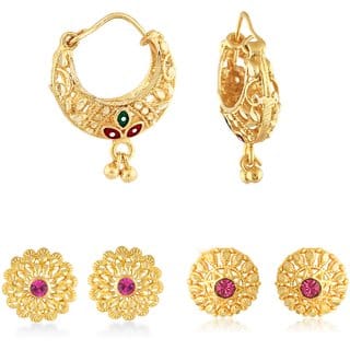Allure Charming Alloy Gold Plated Stud and Chandbali Earring Combo set For Women and Girls