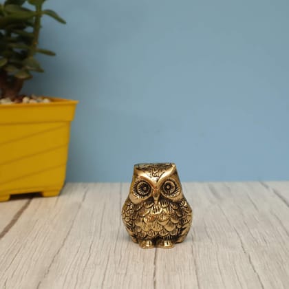 Vastu Feng Shui Vintage Brass Owl Showpiece Auspicious Wahan of Goddess Laxmi - 2.5 inch Height