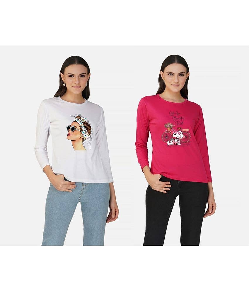 CHOZI Women Cotton Blend Printed Regular Fit Round Neck T-Shirt ( Multi Color )