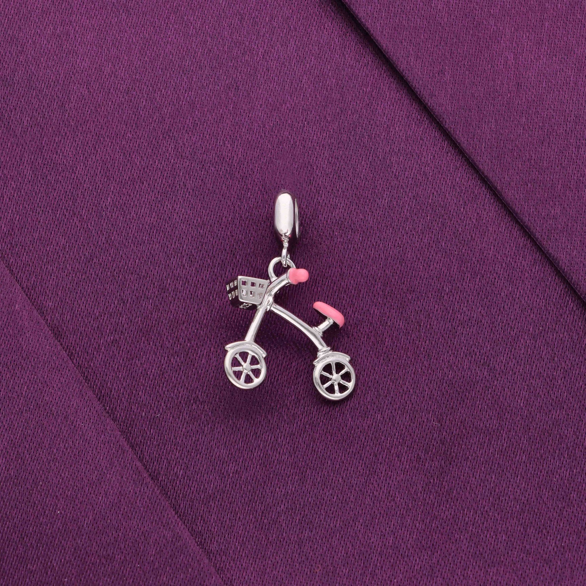 Bicycle Silver Charm Pendant-Pink / Silver