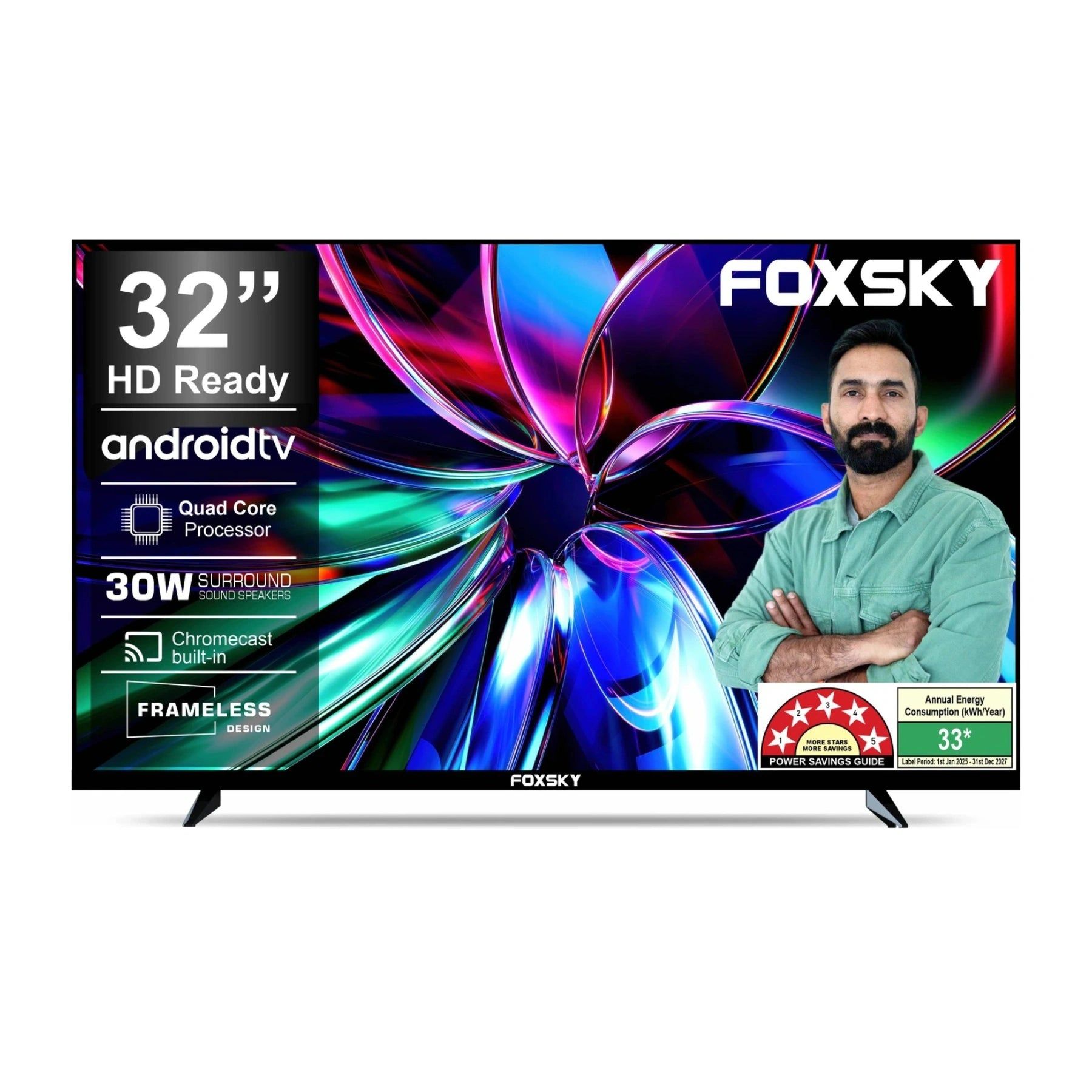 Foxsky 80 cm (32 inches) HD Ready Smart Android LED TV 32FSELS Pro (Frameless Edition)