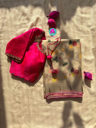 Silk Zari Kota Saree with Embroidered Bird Blouse-2XS