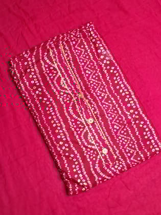 Dark Pink Colour Bandhani Unstitched Suit Rayon Fabric with Dupatta-Free Size / Pink