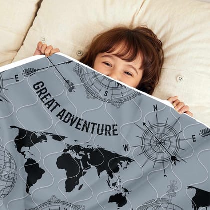 Grey And White Geography AC Quilt Comforter for Kids-Kids / Grey And White / KU1156