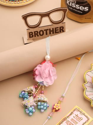 NVR Set of 2 Multicolor Artificial Beads Floral Design Bhaiya Bhabhi Rakhi Combo-One Size / Multicolor