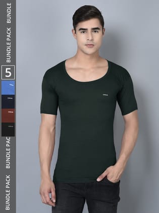 Men's Assorted Pack of 5 Solid Combed Cotton Shrinkless Vest