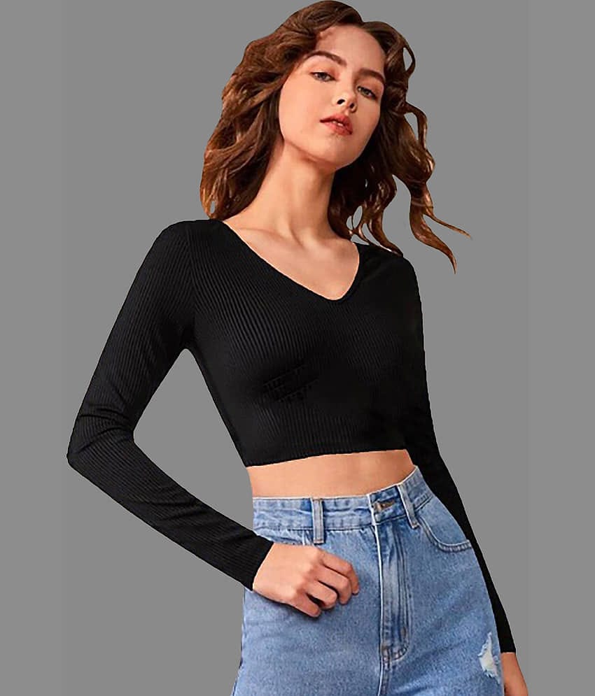 Dream Beauty Fashion Women's Polyester Crop Top ( Black )
