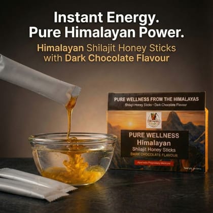Pure Wellness Himalayan Shilajit Honey Sticks - Dark Chocolate Flavour - 300 gm - 30 individual honey sticks
