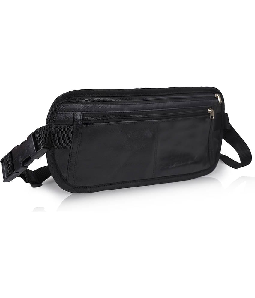 CIMONI Travel Waist Bag Leather Black Waist Pouch