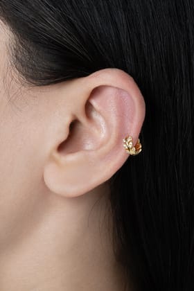 Zirconia Leaf Hoops - Multiple Sizes - 18K Gold Plated-6MM