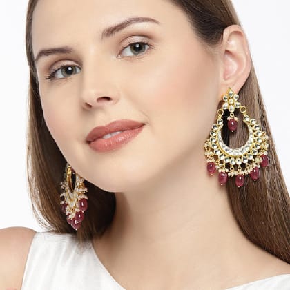 Gold-Toned Jadau Kundan Pearl Ruby Chaandbali