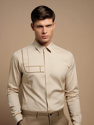 Cream Geometric Embroidered Casual Shirt-DESERTSAND / S