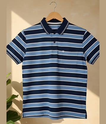 UNIBERRY Men Cotton Blend Regular Fit Striped Polo T Shirt ( Sky Blue )
